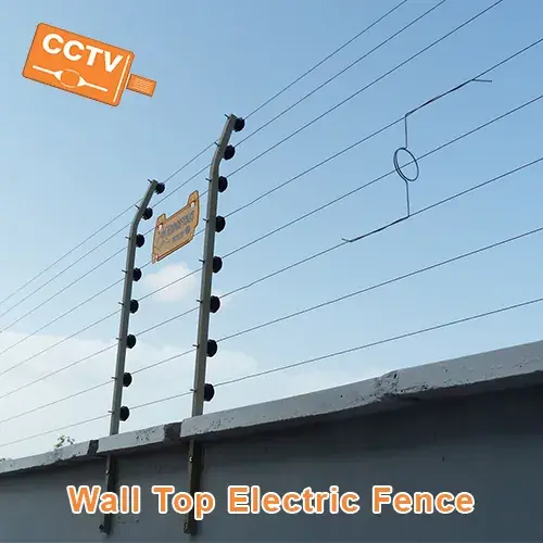 Wall-top electric fencing installed on a perimeter wall