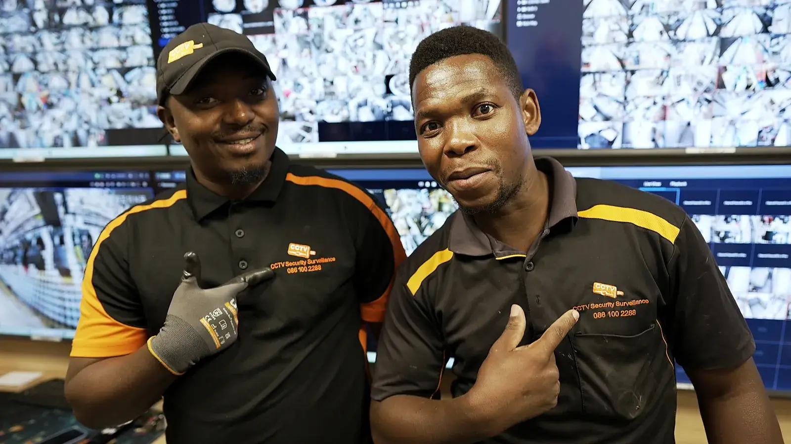 CCTV installation in Makhanda, Eastern Cape: CCTV Security Surveillance technicians at a CCTV monitoring video wall