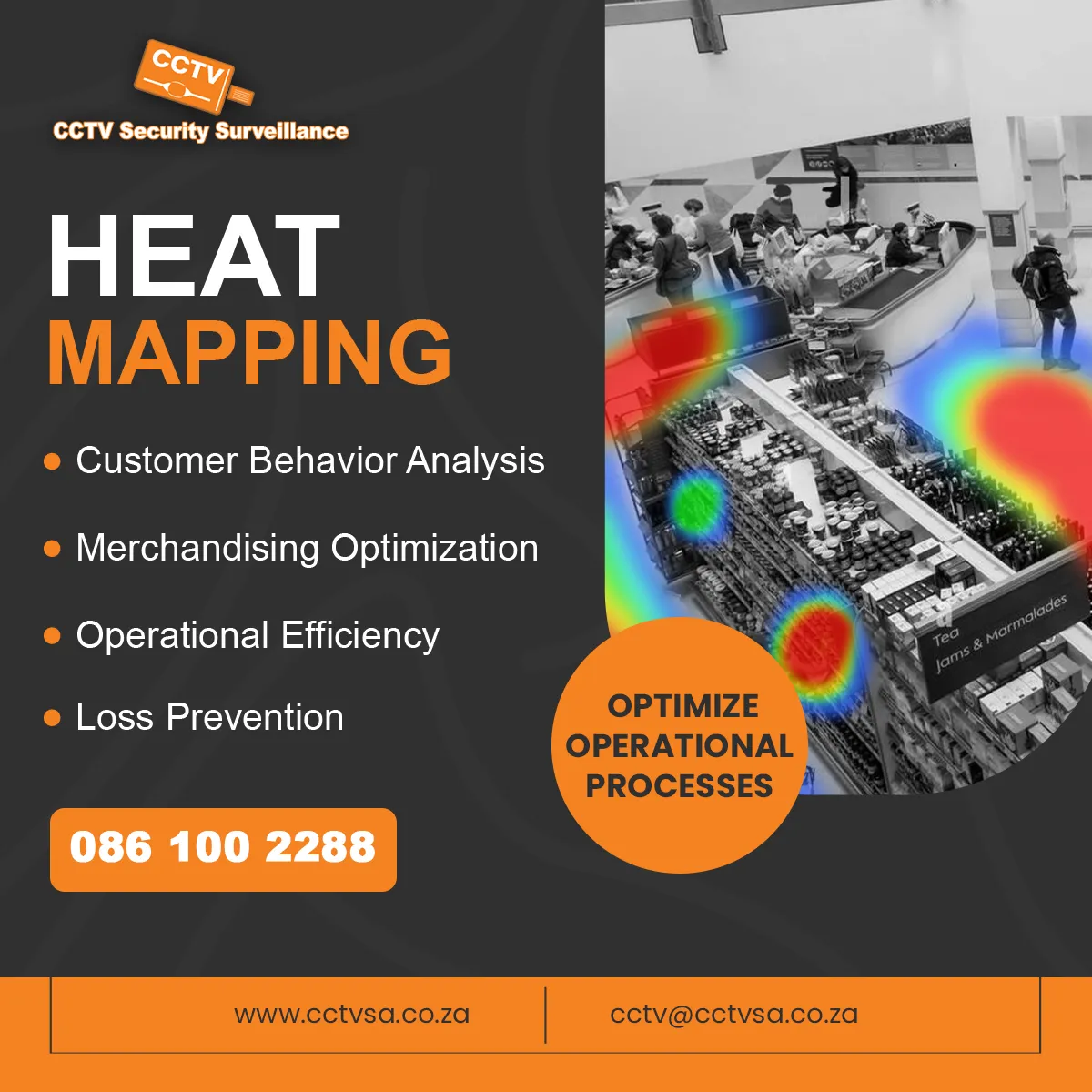 CCTV heat mapping over a store floor for customer behaviour analysis, merchandising and loss prevention