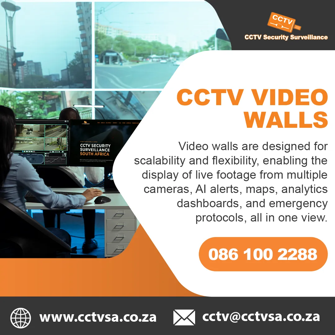 CCTV video walls showing live footage, AI alerts, maps and dashboards in one control room view