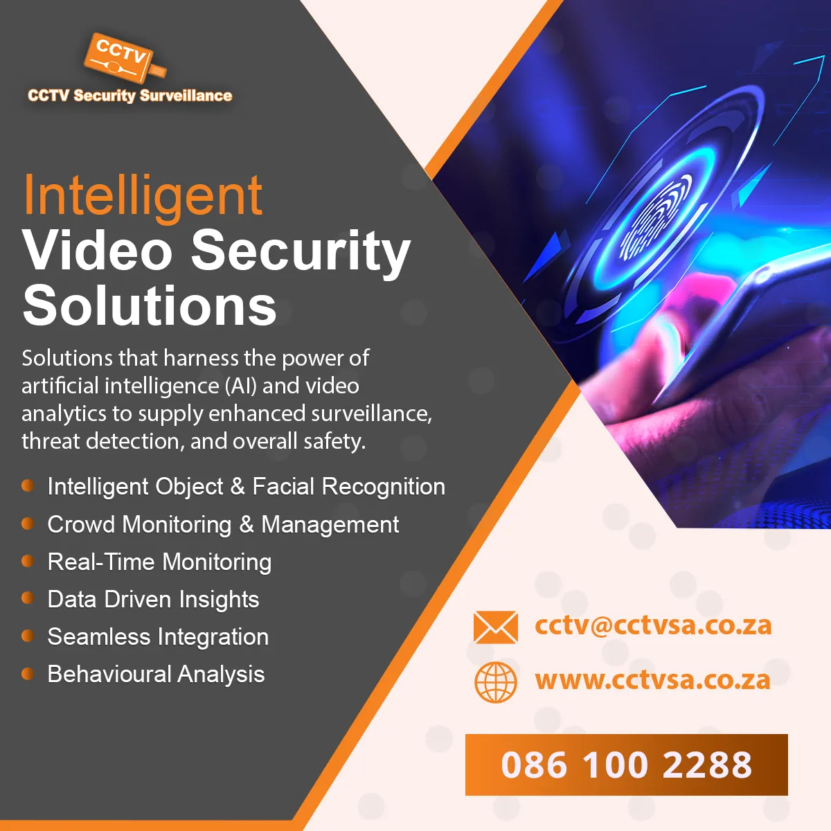 Intelligent video security solutions: AI object and facial recognition, crowd monitoring, real-time monitoring, data insights and behavioural analysis