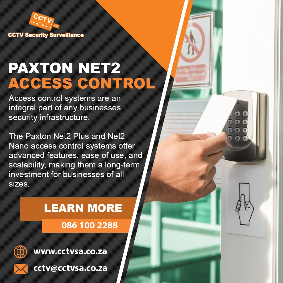 Paxton Net2 access control: a staff card presented to a door reader