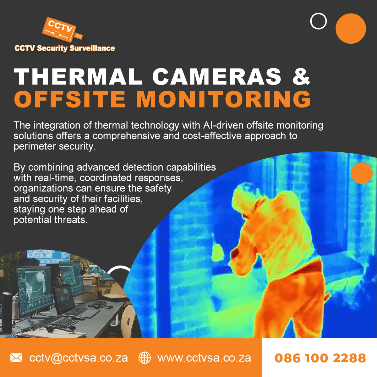 Thermal cameras with AI offsite monitoring detecting a person on a perimeter