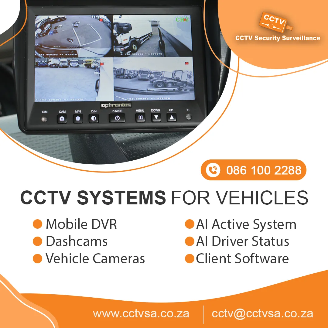 Vehicle CCTV systems: mobile DVR screen with dashcams, vehicle cameras, AI active system and driver status